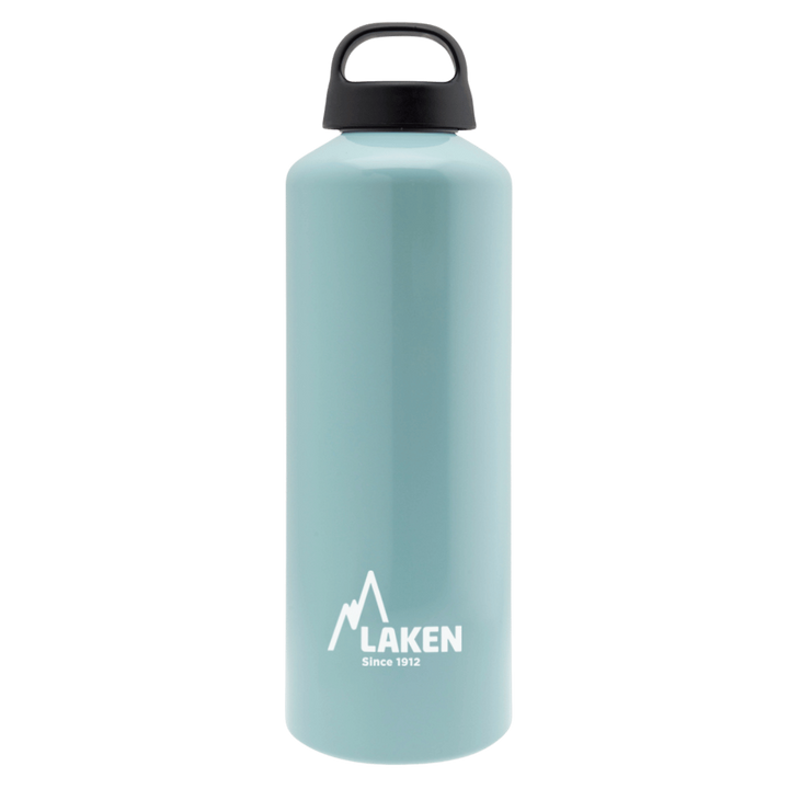 Botella de aluminio azul clara de 1 litro con tapón CLASSIC