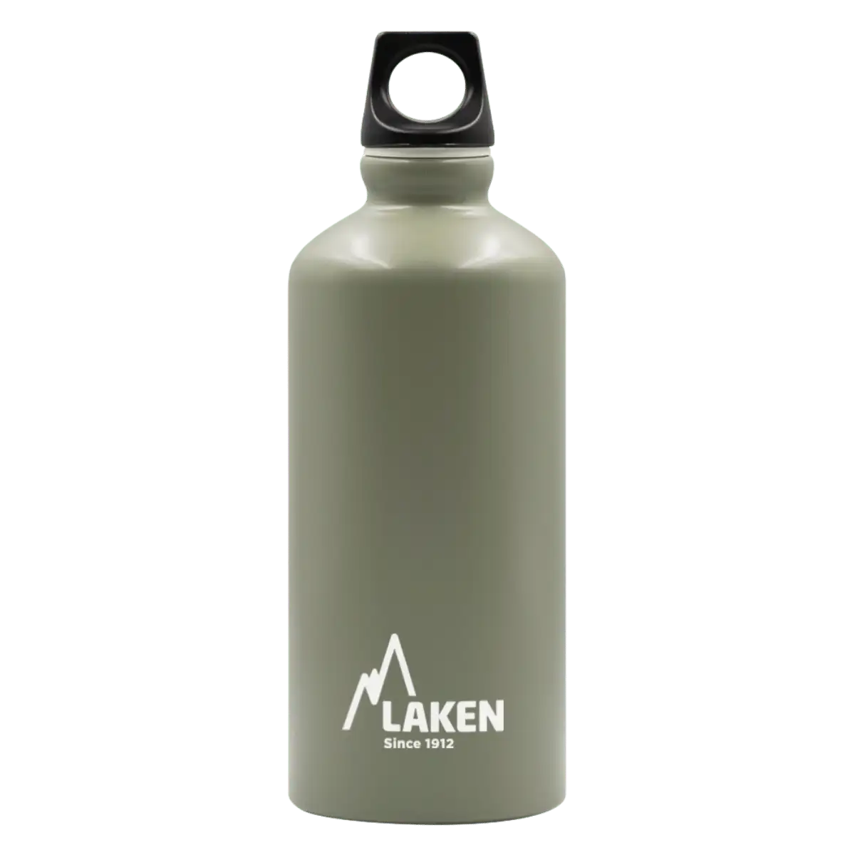 Botella de aluminio caqui de 0,6 litros con tapón FUTURA negro