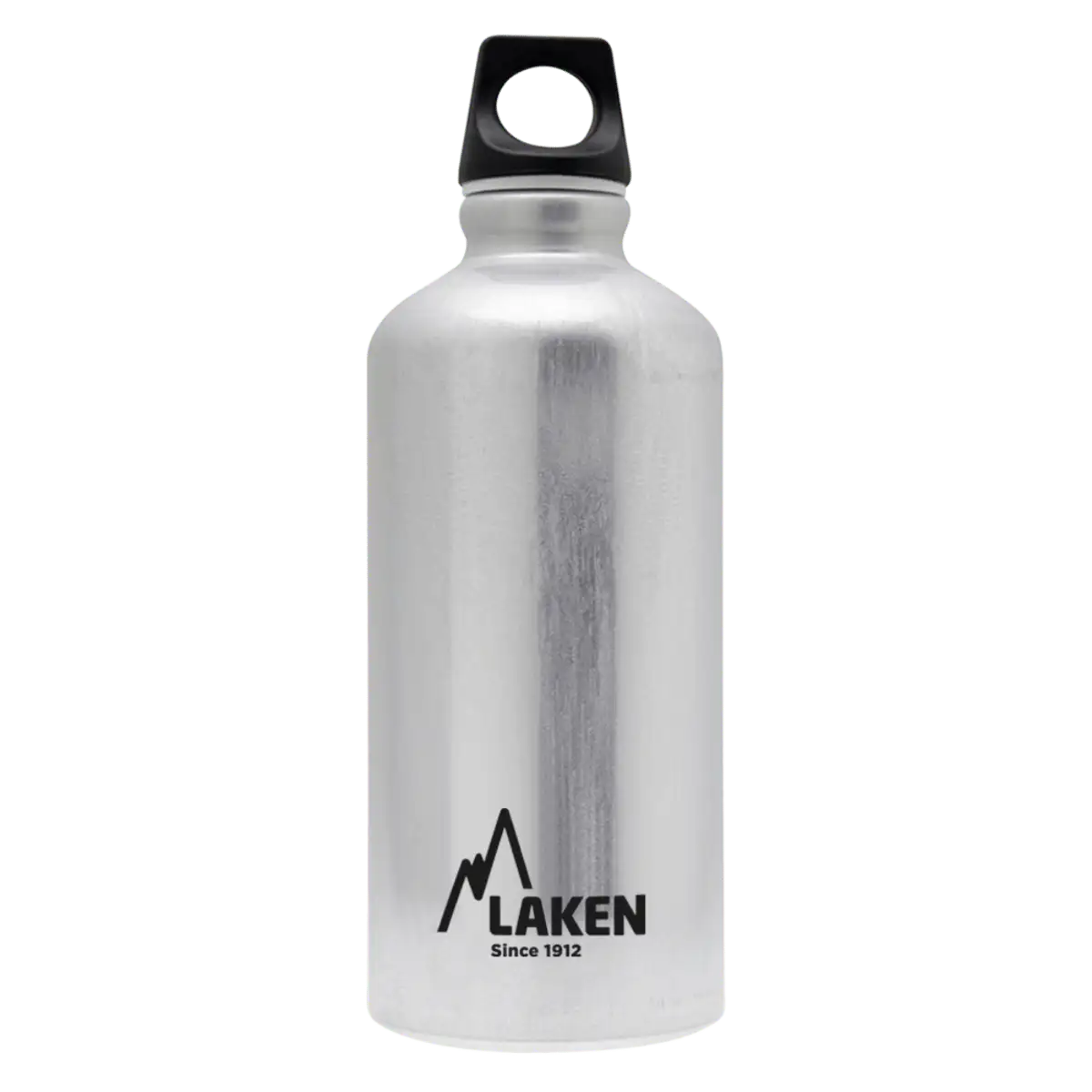 Botella de aluminio plata de 0,6 litros con tapón FUTURA negro