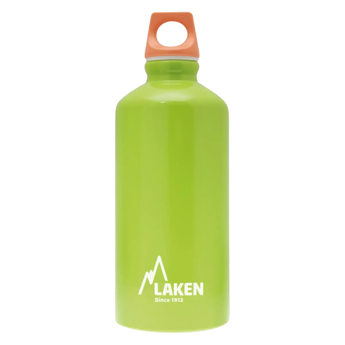 Botella de aluminio verde manzana de 0,6 litros con tapón FUTURA naranja