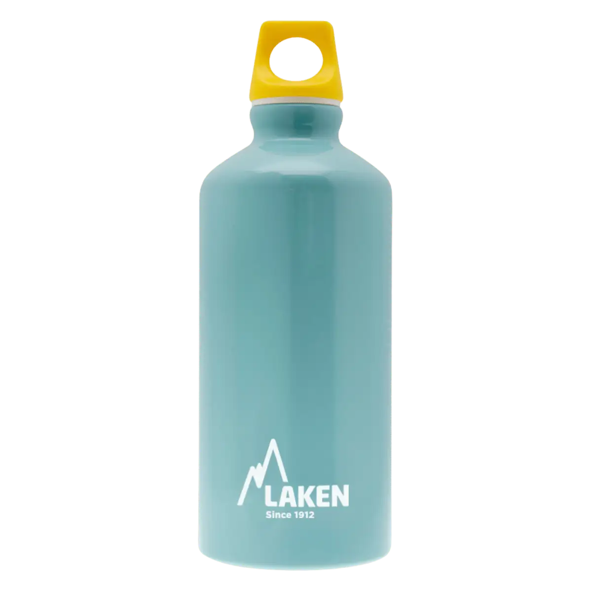 Botella de aluminio azul clara de 0,6 litros con tapón FUTURA amarillo
