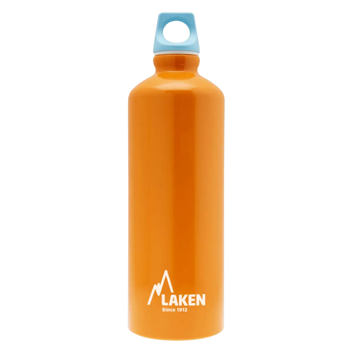 Botella de aluminio naranja de 0,75 litros con tapón FUTURA azul
