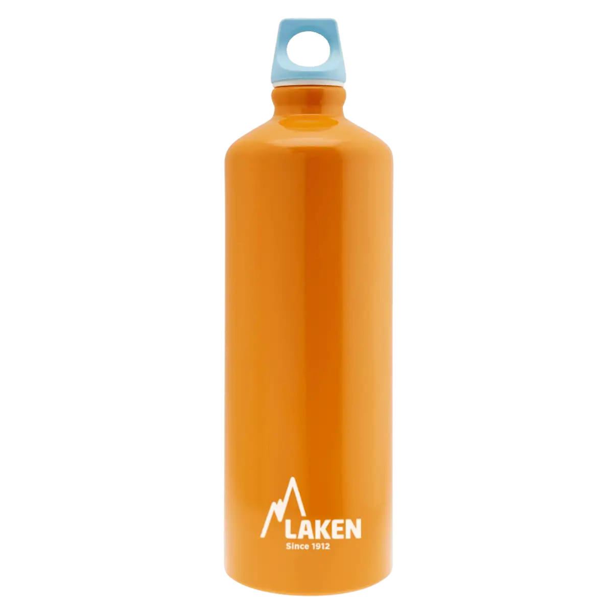 Botella de aluminio naranja de 1 litro con tapón FUTURA azul