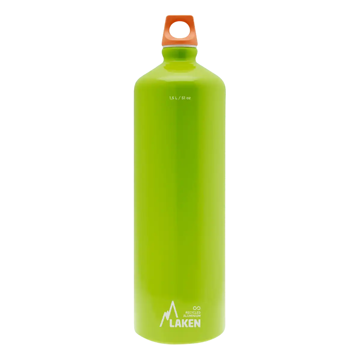Botella FUTURA de aluminio verde manzana de 1,5 litros con tapón naranja