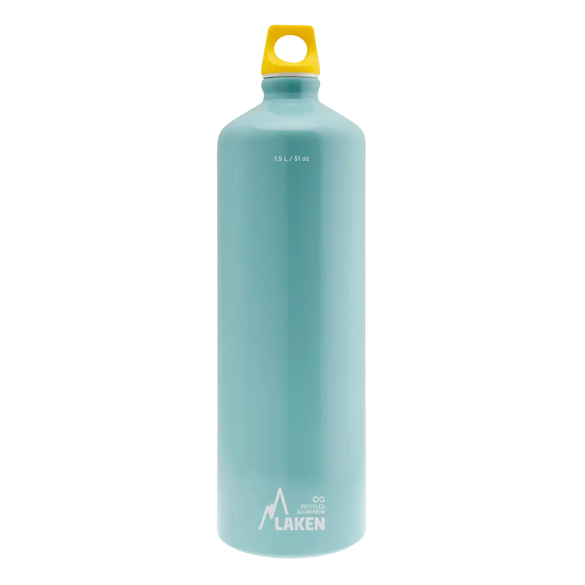 Botella de aluminio azul clara de 1,5 litros con tapón FUTURA amarillo
