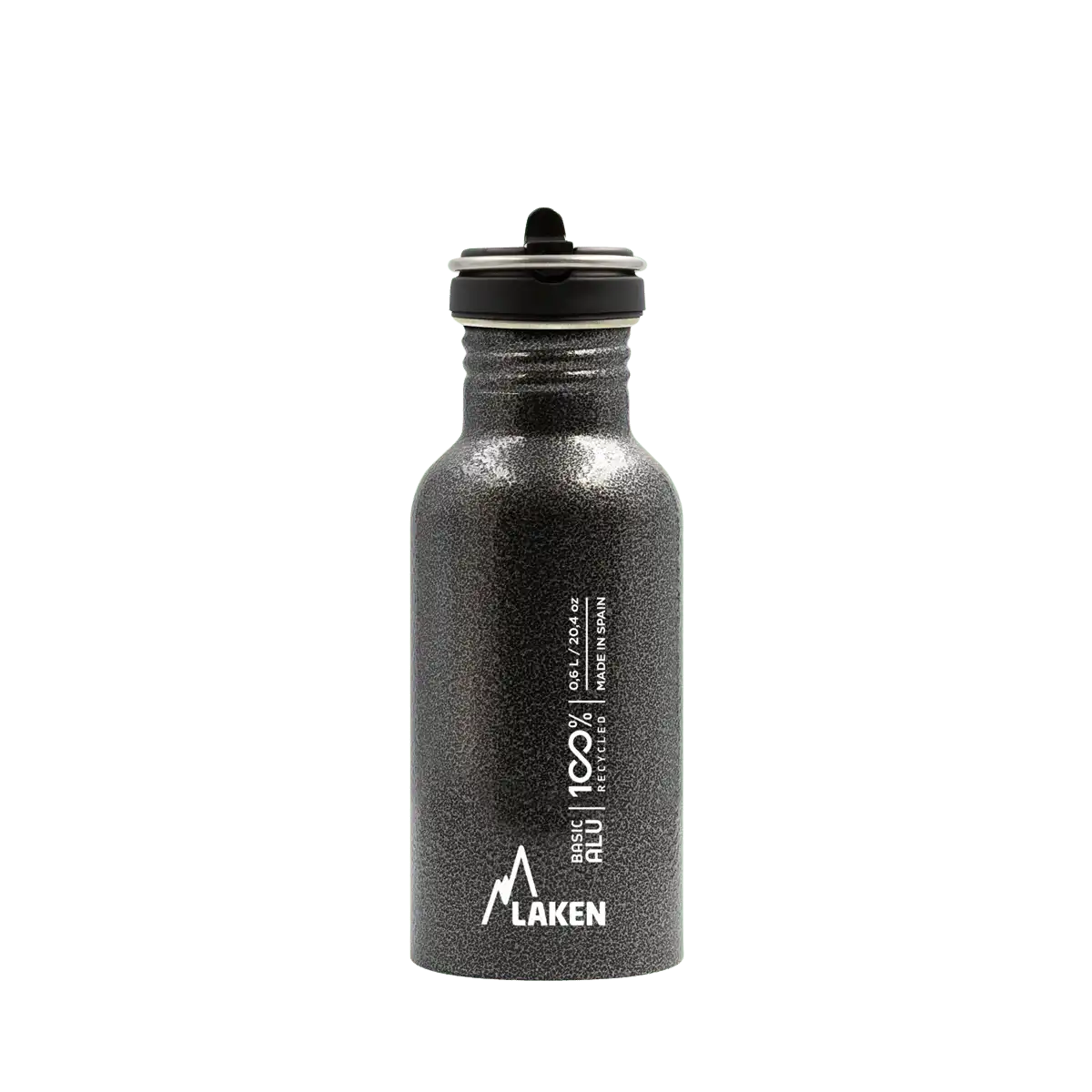 Botella de aluminio BASIC ALU gris de 0,60 litros con tapón FLOW