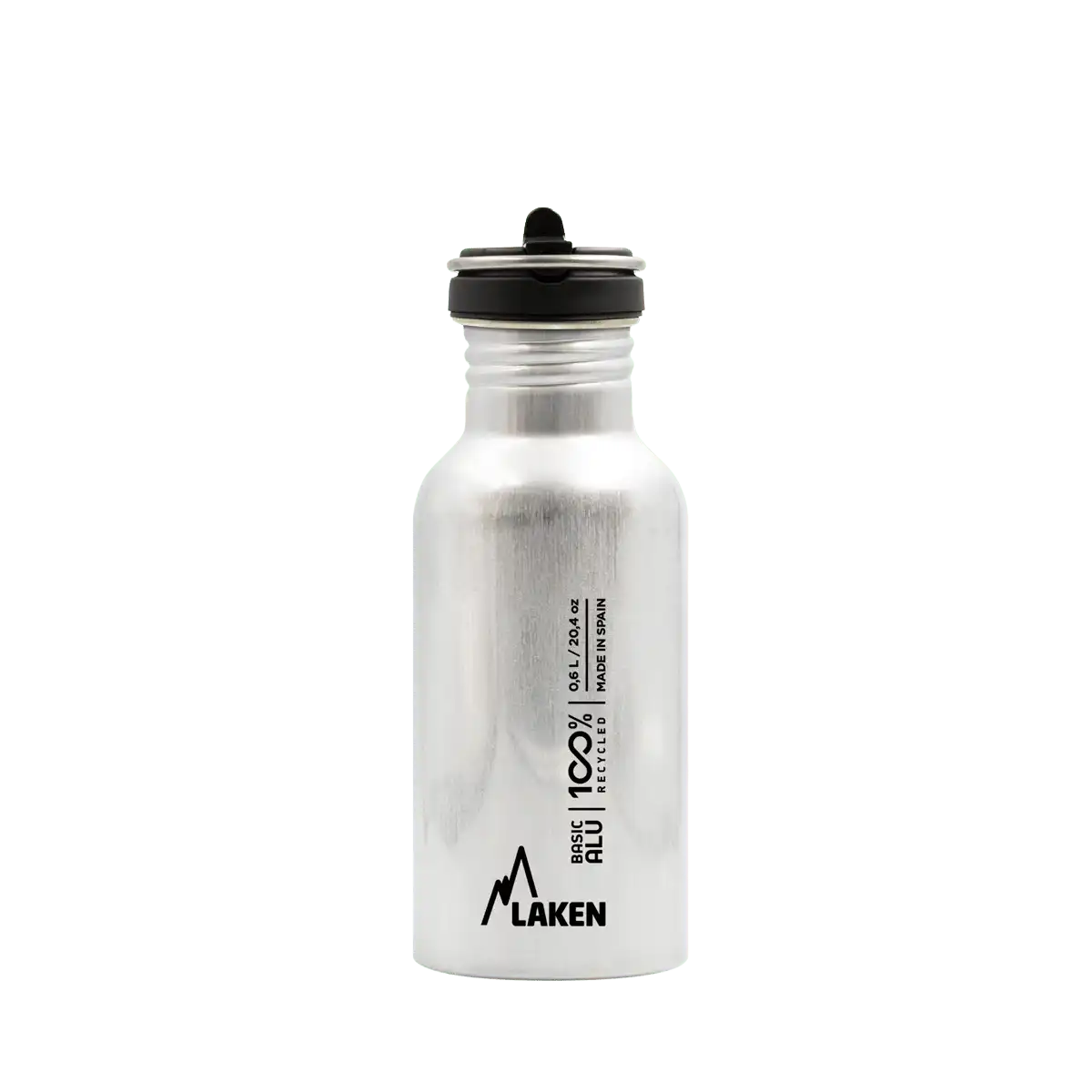 Botella de aluminio BASIC ALU plata de 0,60 litros con tapón FLOW
