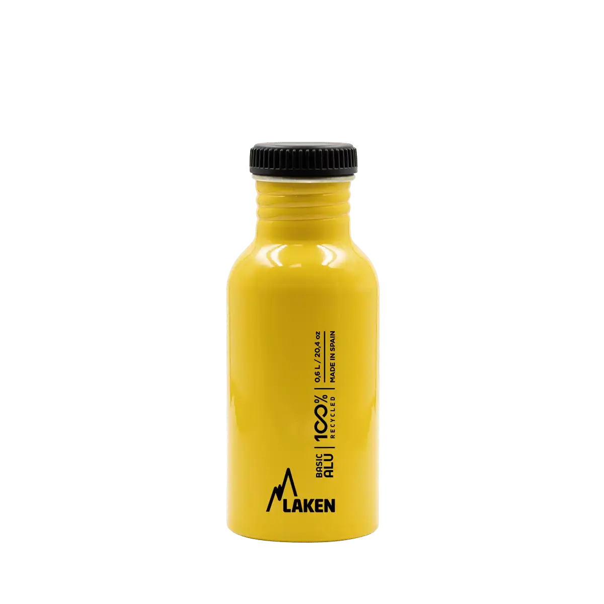 Botella de aluminio BASIC ALU amarilla de 0,60 litros con tapón PLAIN