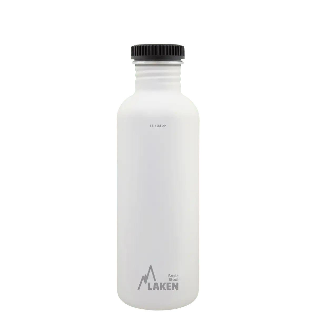Botella de acero BASIC STEEL blanca de 1 litro con tapón PLAIN de polipropileno
