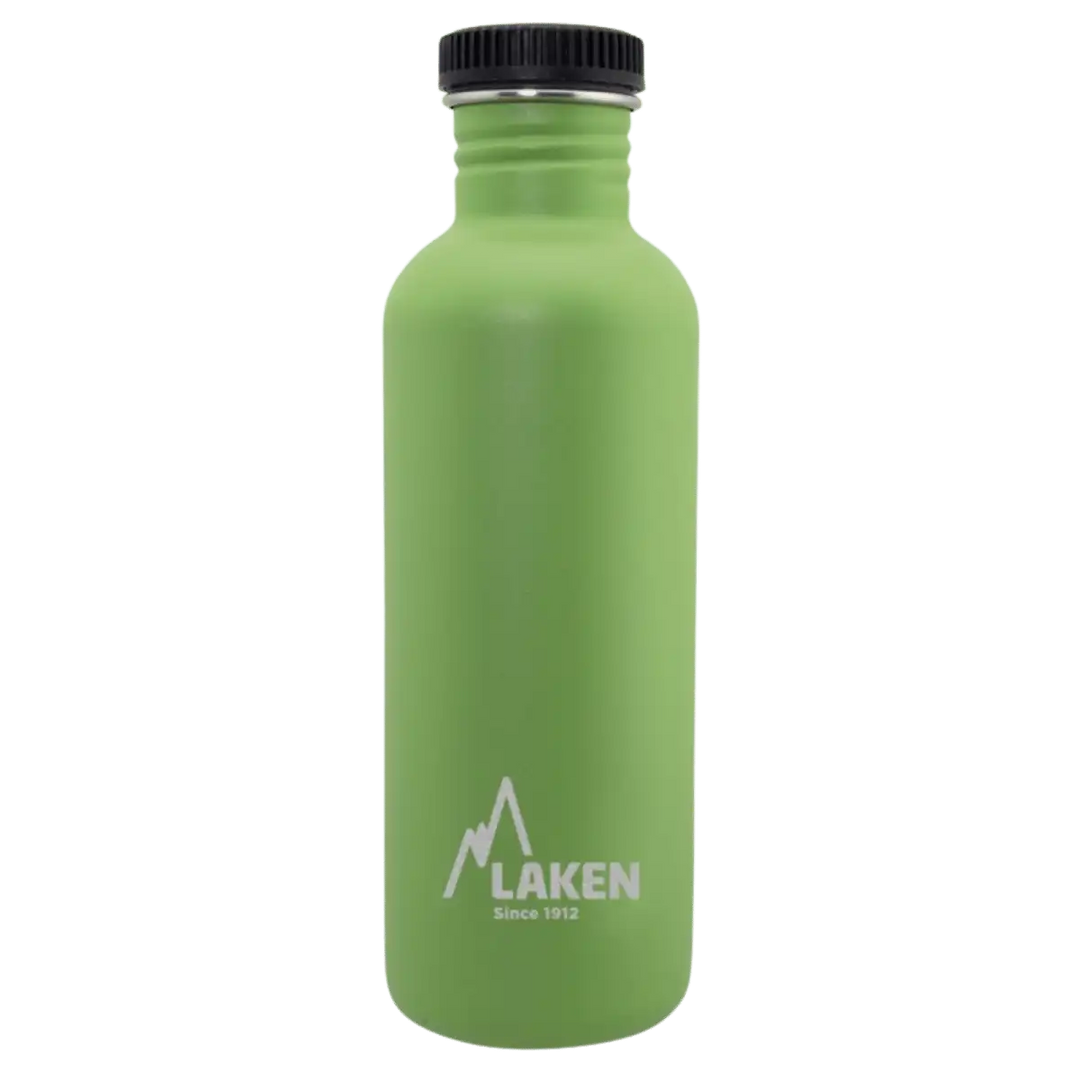 Botella de acero BASIC STEEL verde de 1 litro con tapón PLAIN de polipropileno