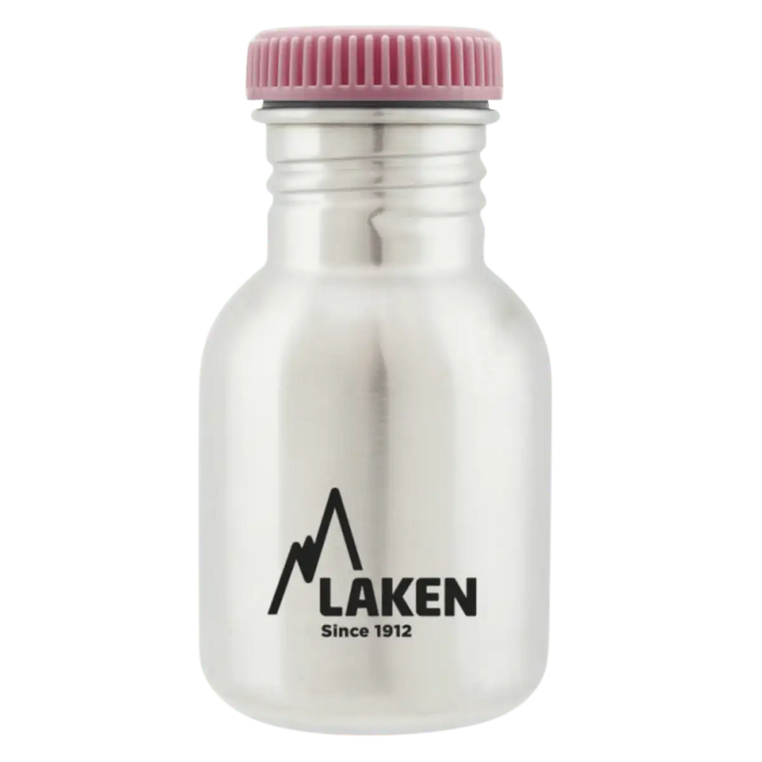 Botella de acero BASIC STEEL con tapón PLAIN de acero rosa de 0,35 litros