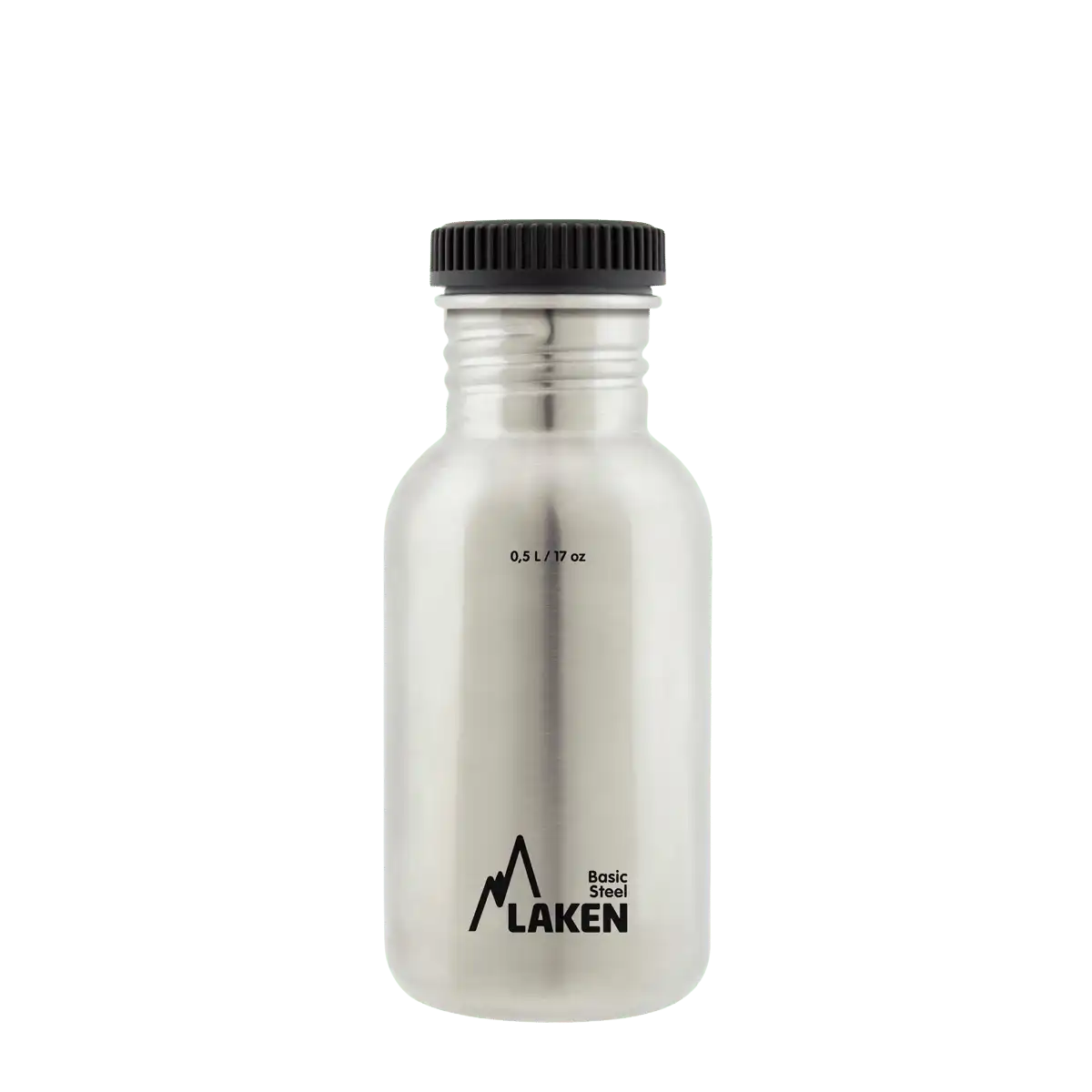 Botella de acero BASIC STEEL gris de 0,50 litros con tapón PLAIN de polipropileno