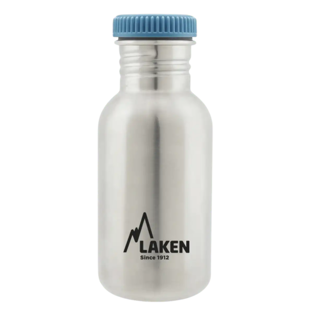 Botella de acero BASIC STEEL con tapón PLAIN de acero azul de 0,50 litros
