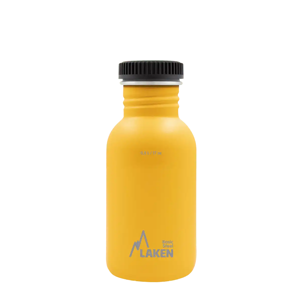 Botella de acero BASIC STEEL amarilla de 0,50 litros con tapón PLAIN de polipropileno