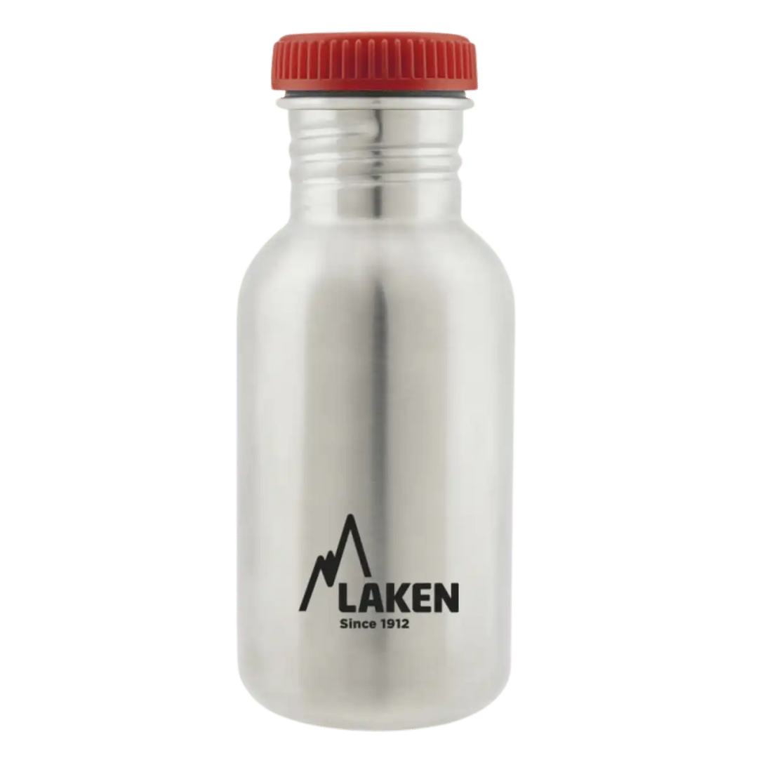 Botella de acero BASIC STEEL con tapón PLAIN de acero roja de 0,50 litros