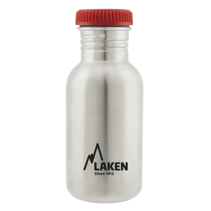 Botella de acero BASIC STEEL con tapón PLAIN de acero roja de 0,50 litros