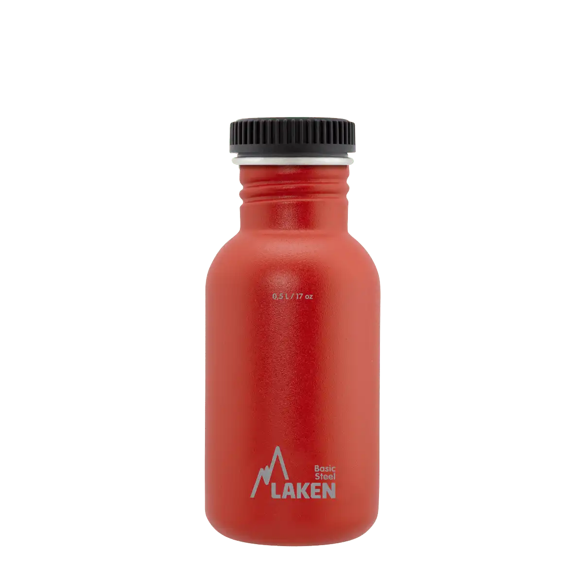 Botella de acero BASIC STEEL roja de 0,50 litros con tapón PLAIN de polipropileno