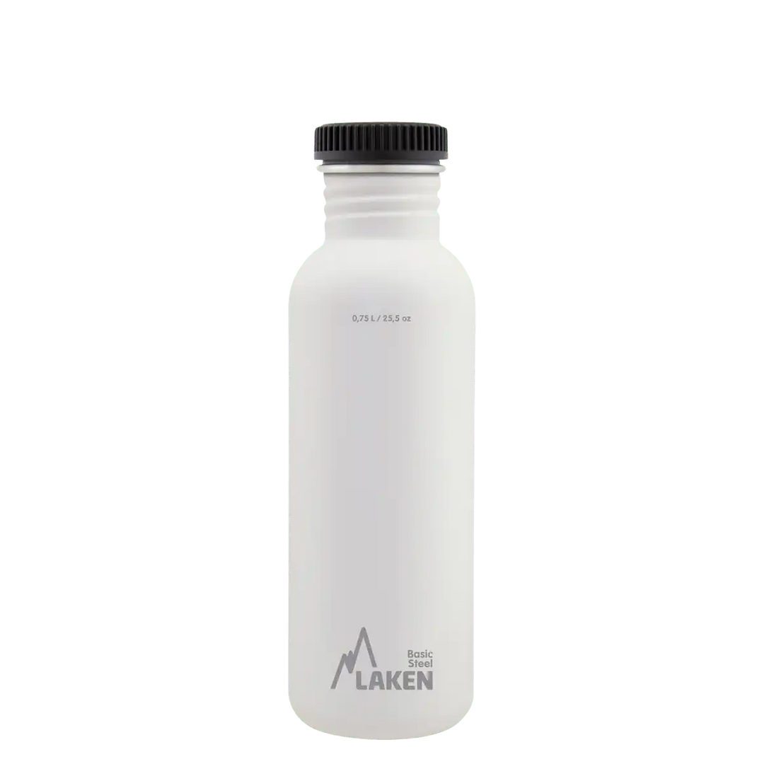 Botella de acero BASIC STEEL blanca de 0,75 litros con tapón PLAIN de polipropileno