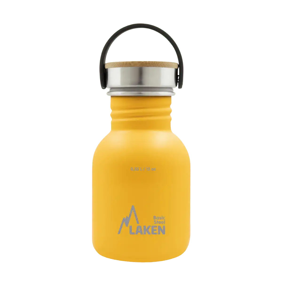 Botella de acero BASIC STEEL amarilla de 0,35 litros con tapón BAMBÚ