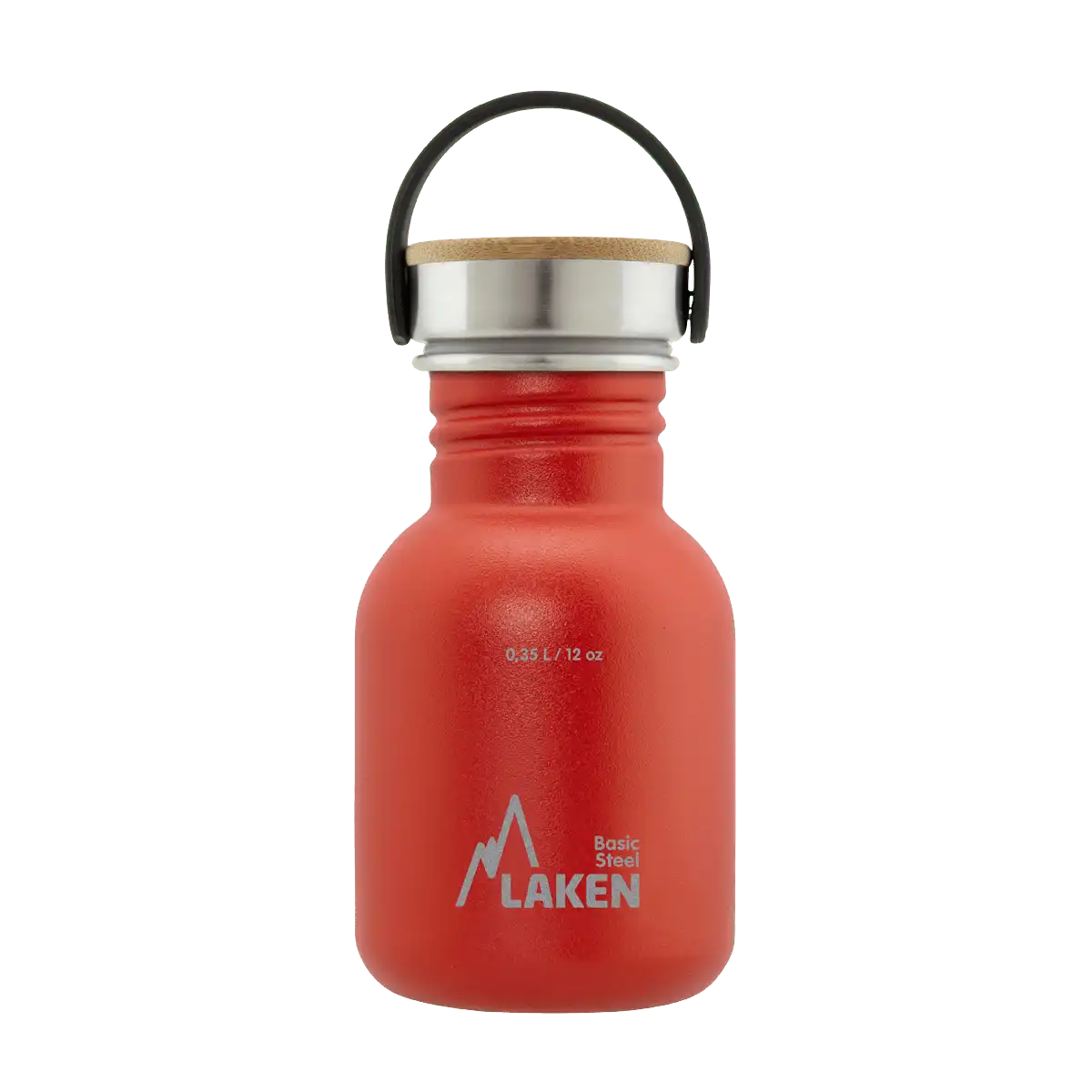 Botella de acero BASIC STEEL roja de 0,35 litros con tapón BAMBÚ