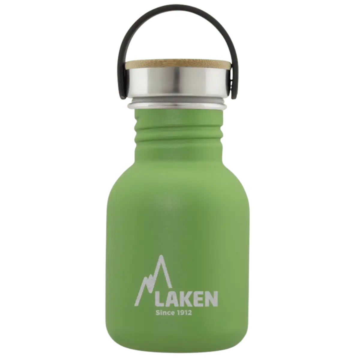 Botella de acero BASIC STEEL verde de 0,35 litros con tapón BAMBÚ