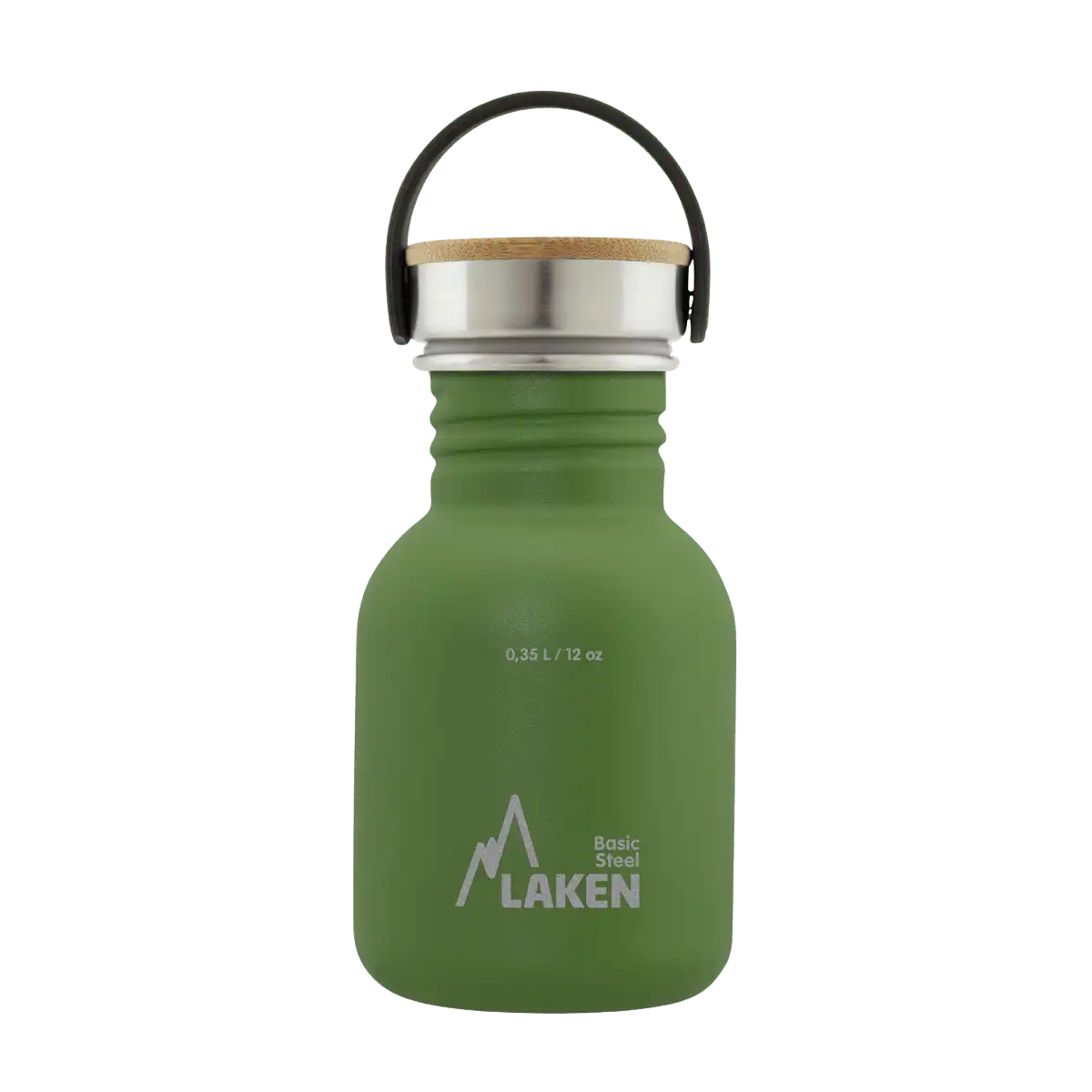 Botella de acero BASIC STEEL verde oliva de 0,35 litros con tapón BAMBÚ