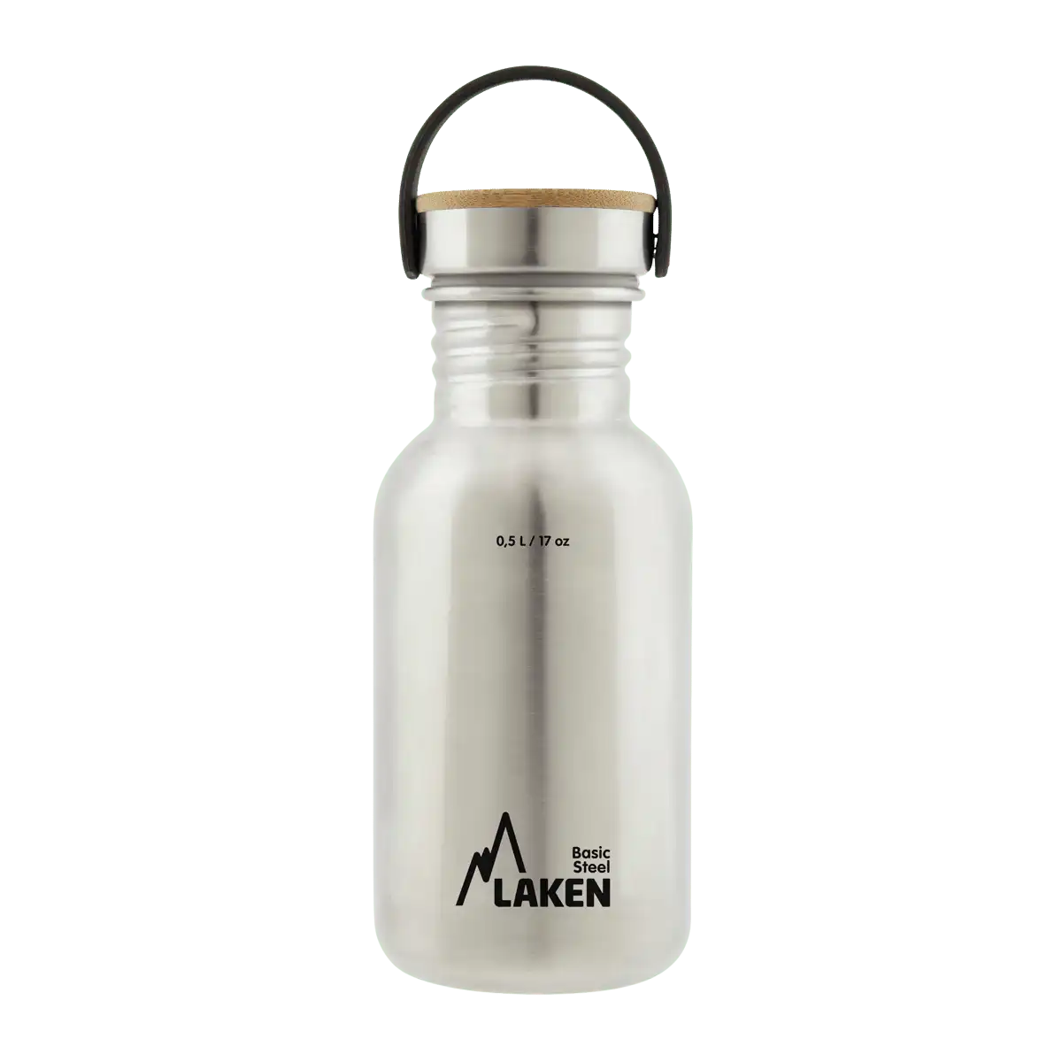 Botella de acero BASIC STEEL gris de 0,5 litros con tapón BAMBÚ