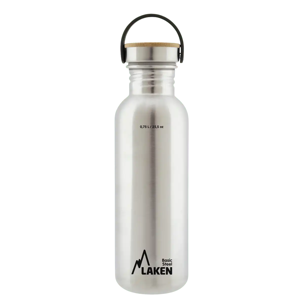 Botella de acero BASIC STEEL gris de 0,75 litros con tapón BAMBÚ