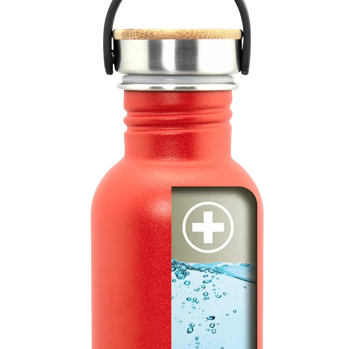 Ilustración del interior de una botella BASIC STEEL con tapón BAMBÚ