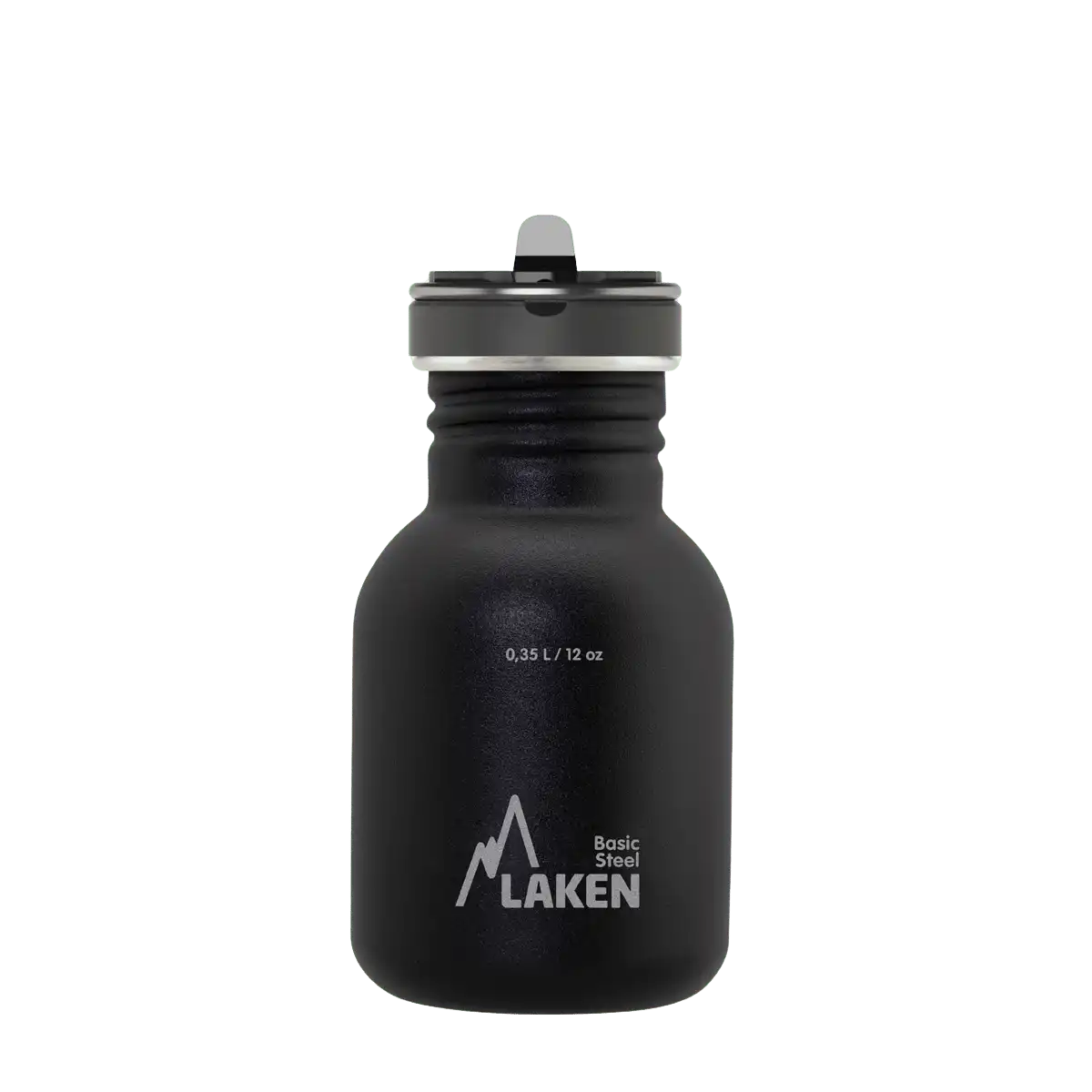 Botella de acero BASIC STEEL negra de 0,35 litros con tapón FLOW