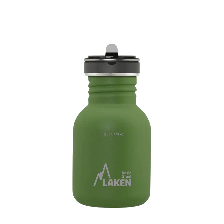 Botella de acero BASIC STEEL verde oliva de 0,35 litros con tapón FLOW