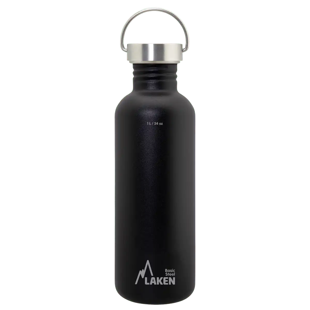 Botella de acero BASIC STEEL negra de 1 litro con tapón VINTAGE
