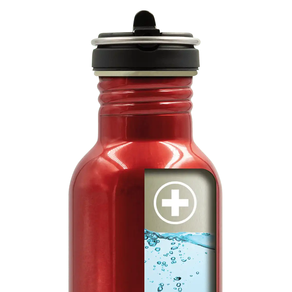 Ilustración del interior de una botella de aluminio con tapón FLOW
