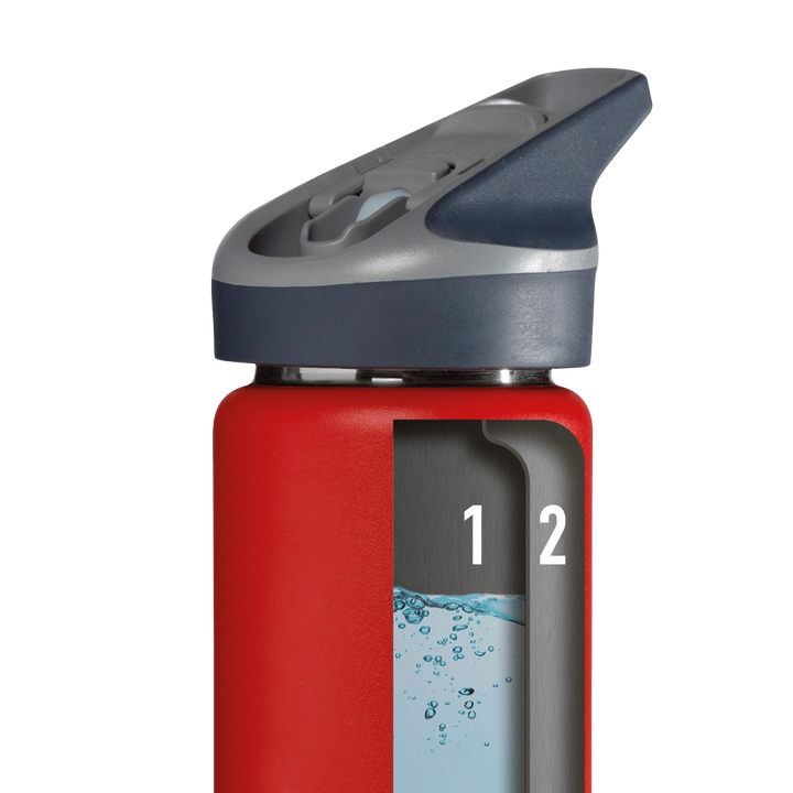 Ilustración del interior de una botella térmica de acero con tapón JANNU