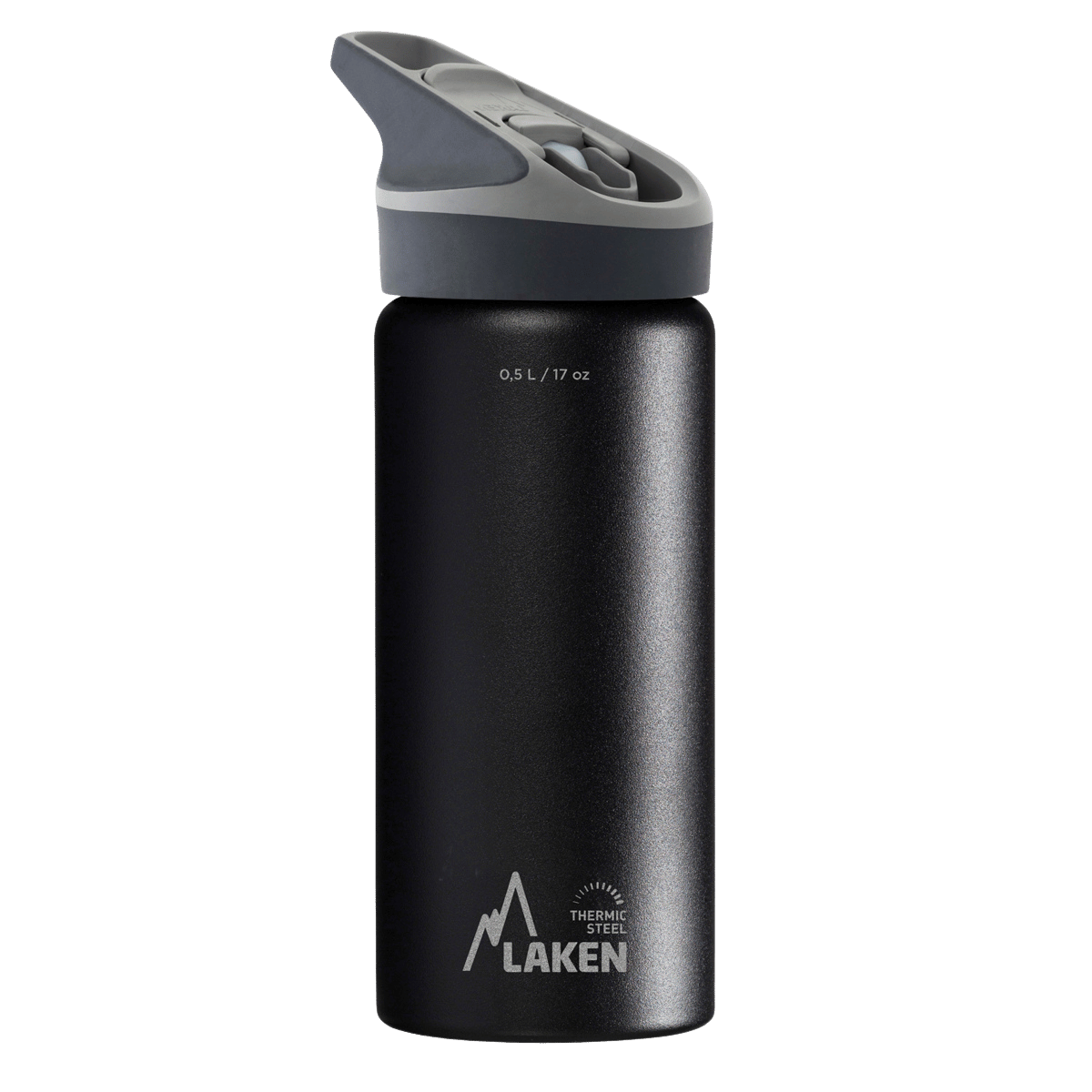 Botella térmica de acero negra de 0,5 litros con tapón JANNU