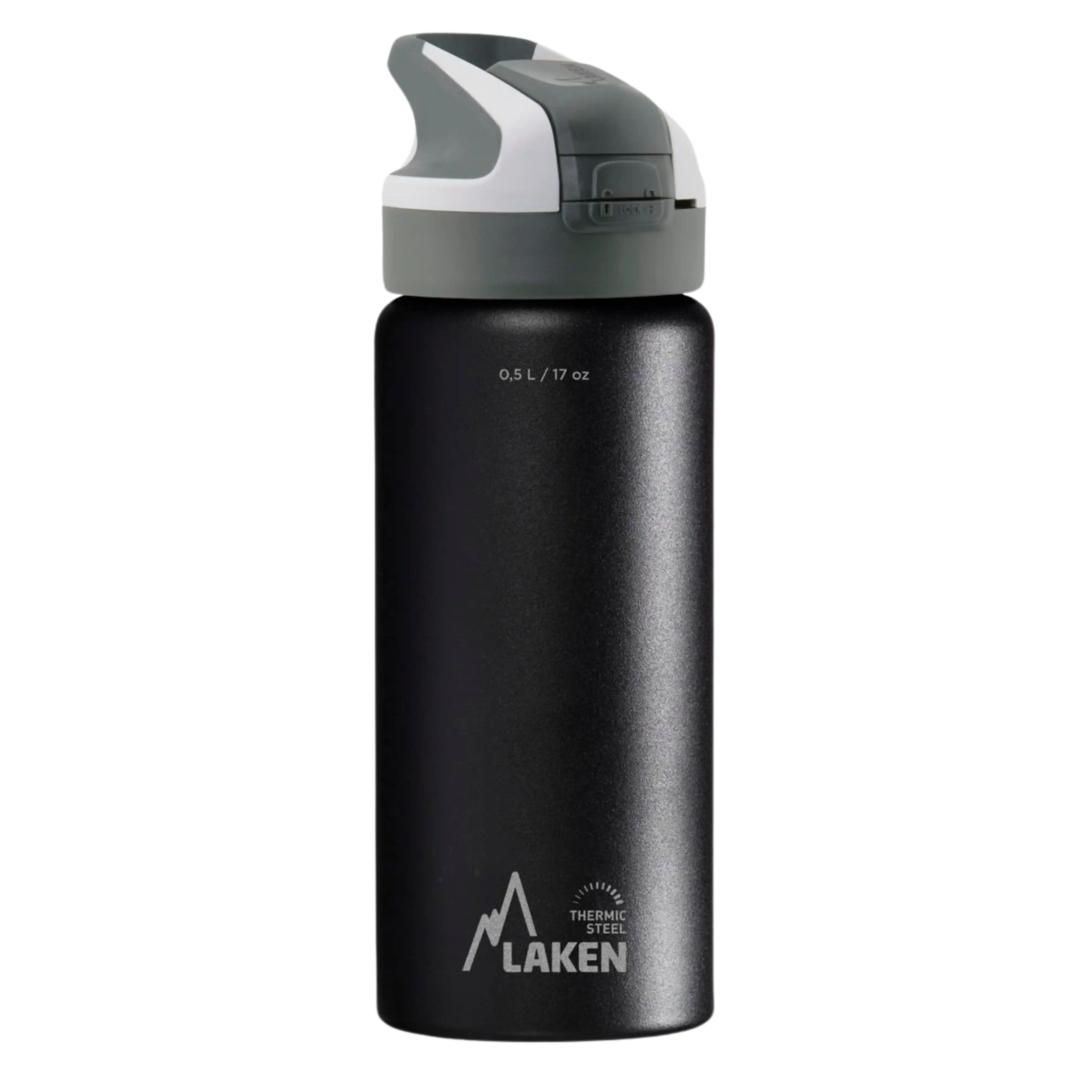 Botella térmica de acero negra de 0,5 litros con tapón SUMMIT gris