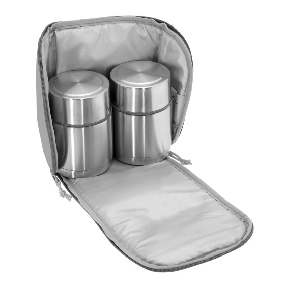 FRESKITO INSULATED BAG, 2 THERMO FOOD FLASKS (DOUBLE INNER AND OUTER LID) 0.5L AND SPOON SET