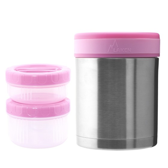 STAINLESS STEEL THERMO FOOD FLASK 1L WITH 2 INNER CONTAINERS AND JUMPING NEOPRENE COVER