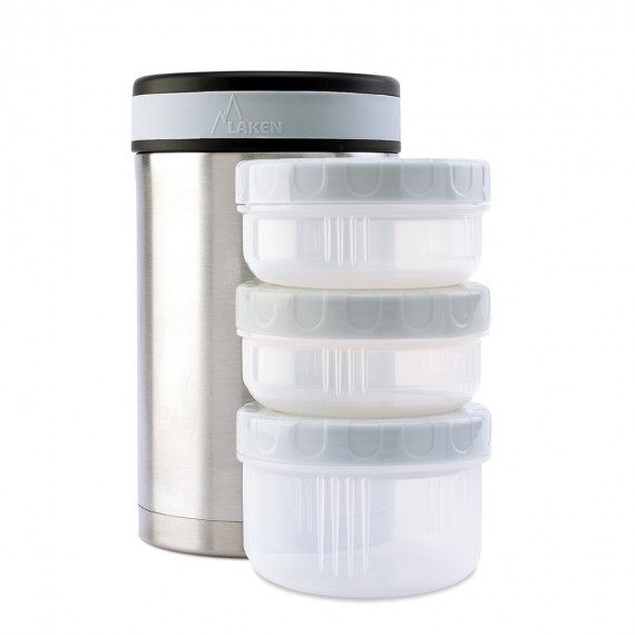 INSULATED STAINLESS STEEL THERMOS FOR FOOD 1L WITH INTERIOR CONTAINERS