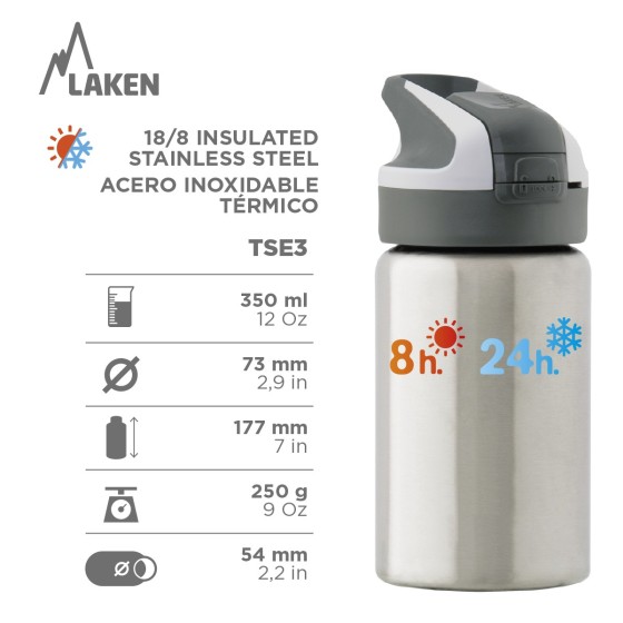SKATE: 0.35L BLUE THERMO BOTTLE FOR CHILDREN WITH SUMMIT CAP