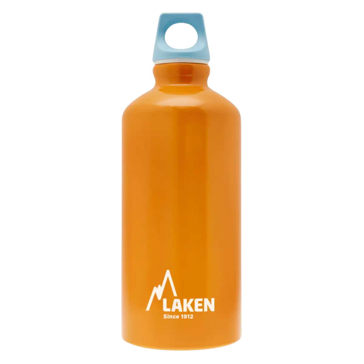 Botella de aluminio naranja de 0,6 litros con tapón FUTURA azul
