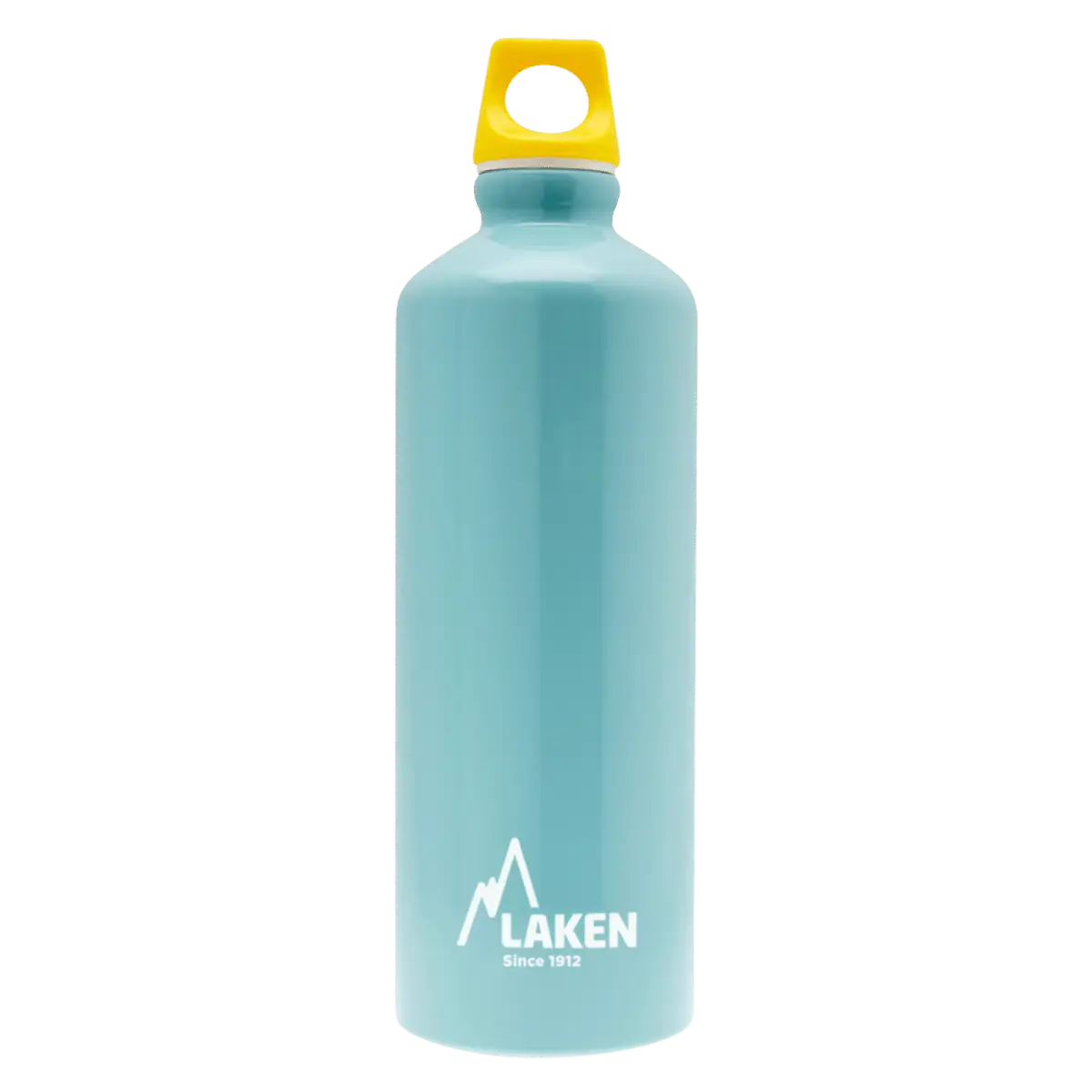 Botella de aluminio azul clara de 0,75 litros con tapón FUTURA amarillo