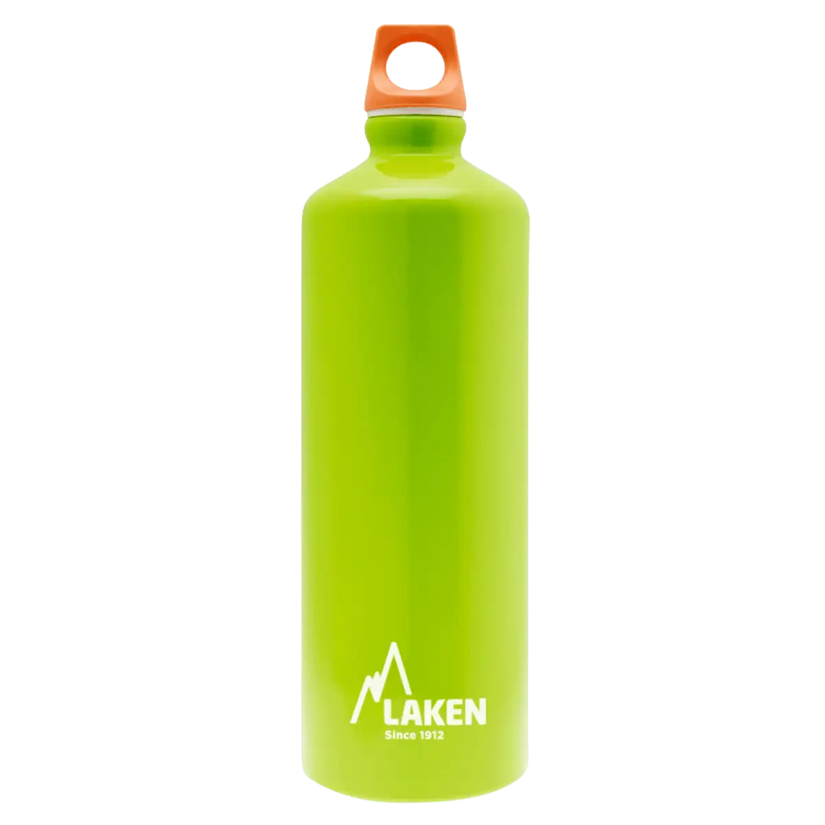 Botella de aluminio verde manzana de 1 litro con tapón FUTURA naranja