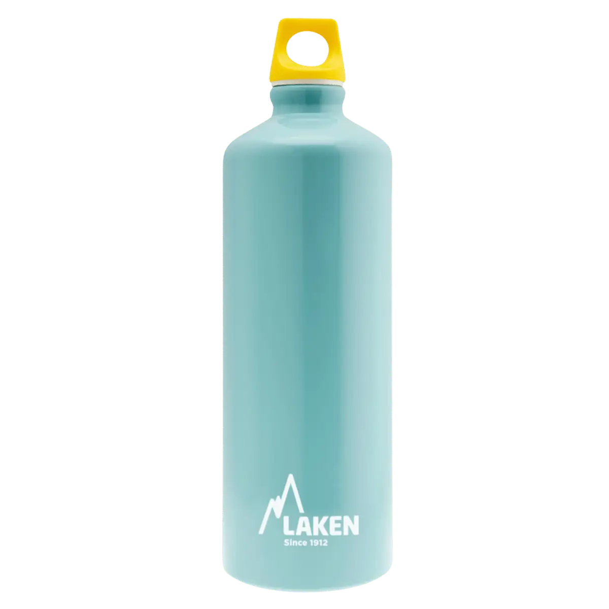 Botella de aluminio azul clara de 1 litro con tapón FUTURA amarillo
