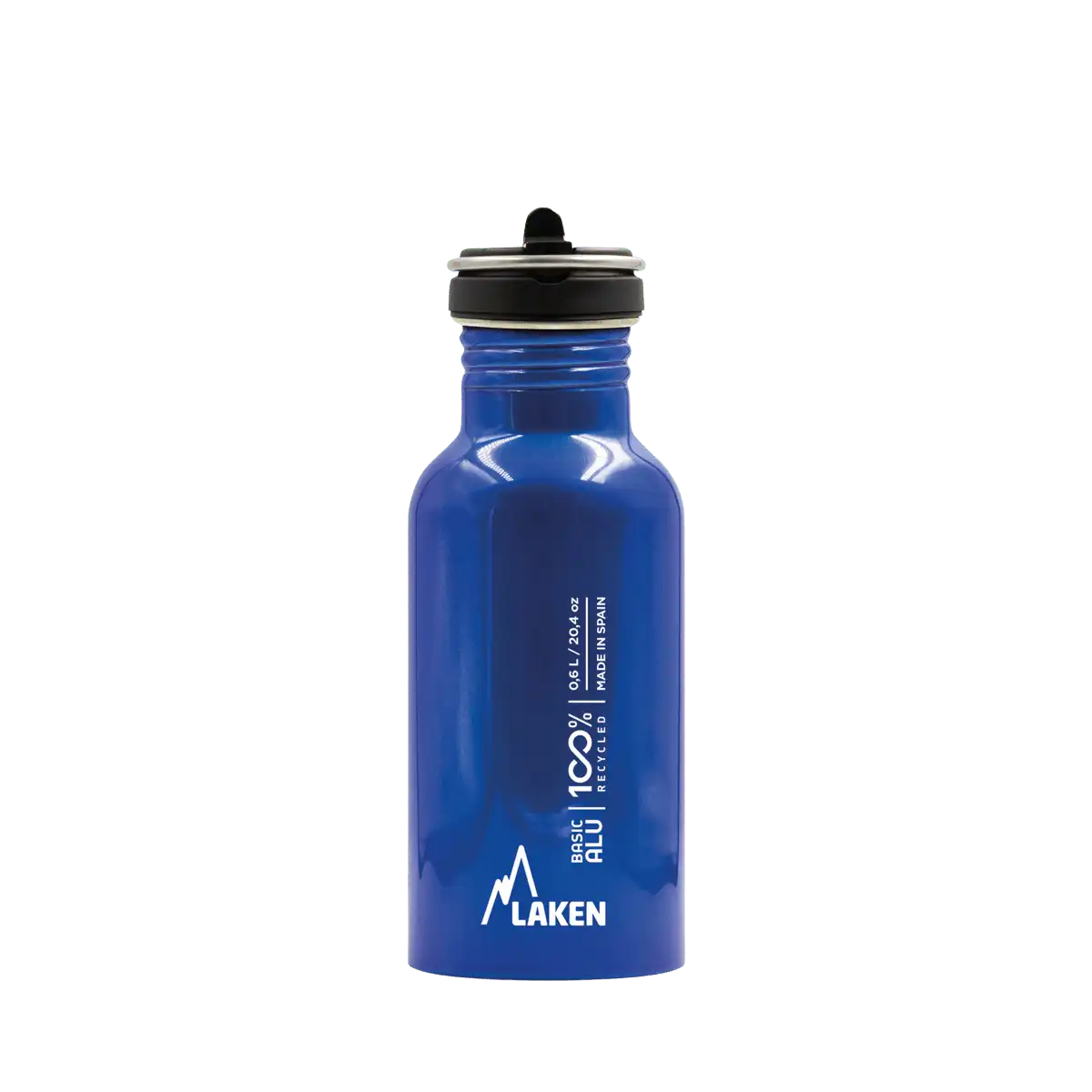 Botella de aluminio BASIC ALU azul de 0,60 litros con tapón FLOW