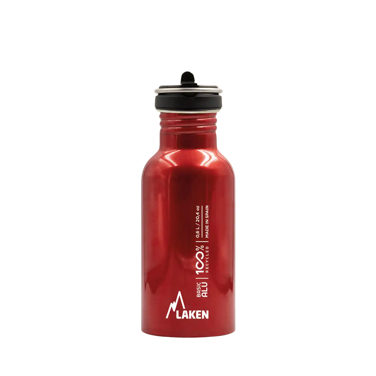 Botella de aluminio BASIC ALU roja de 0,60 litros con tapón FLOW