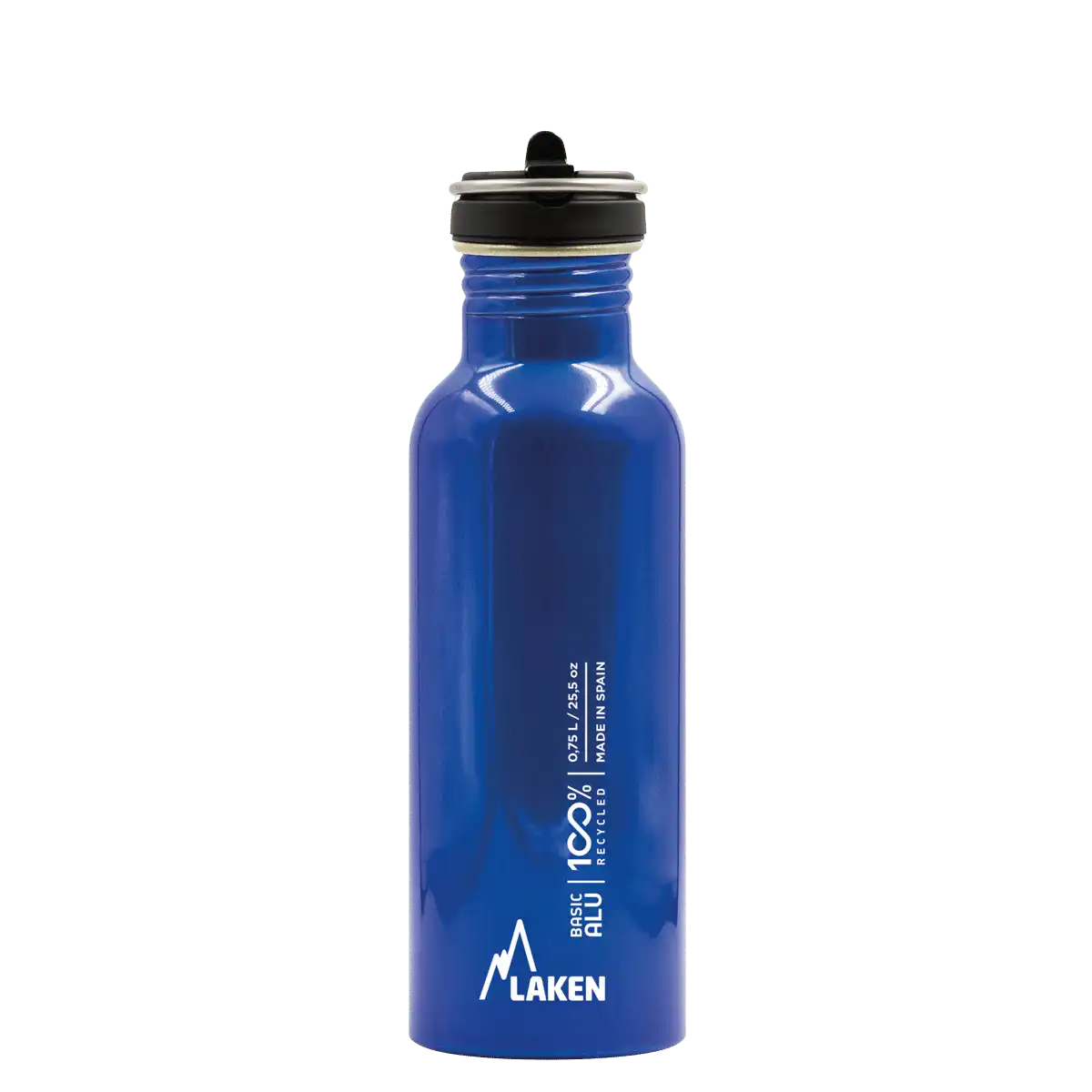 Botella de aluminio BASIC ALU azul de 0,75 litros con tapón FLOW