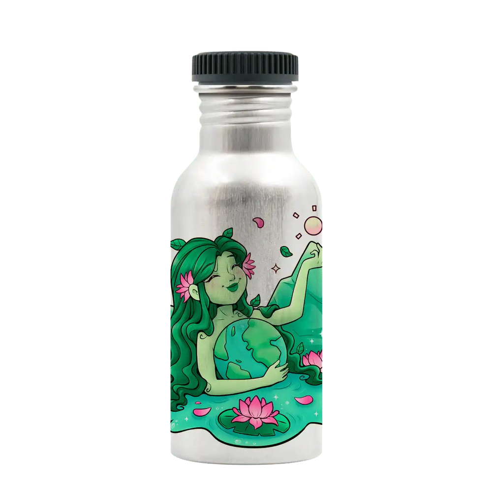 Botella de aluminio con tapón Plain con diseño de la diosa Gaia abrazando el planeta