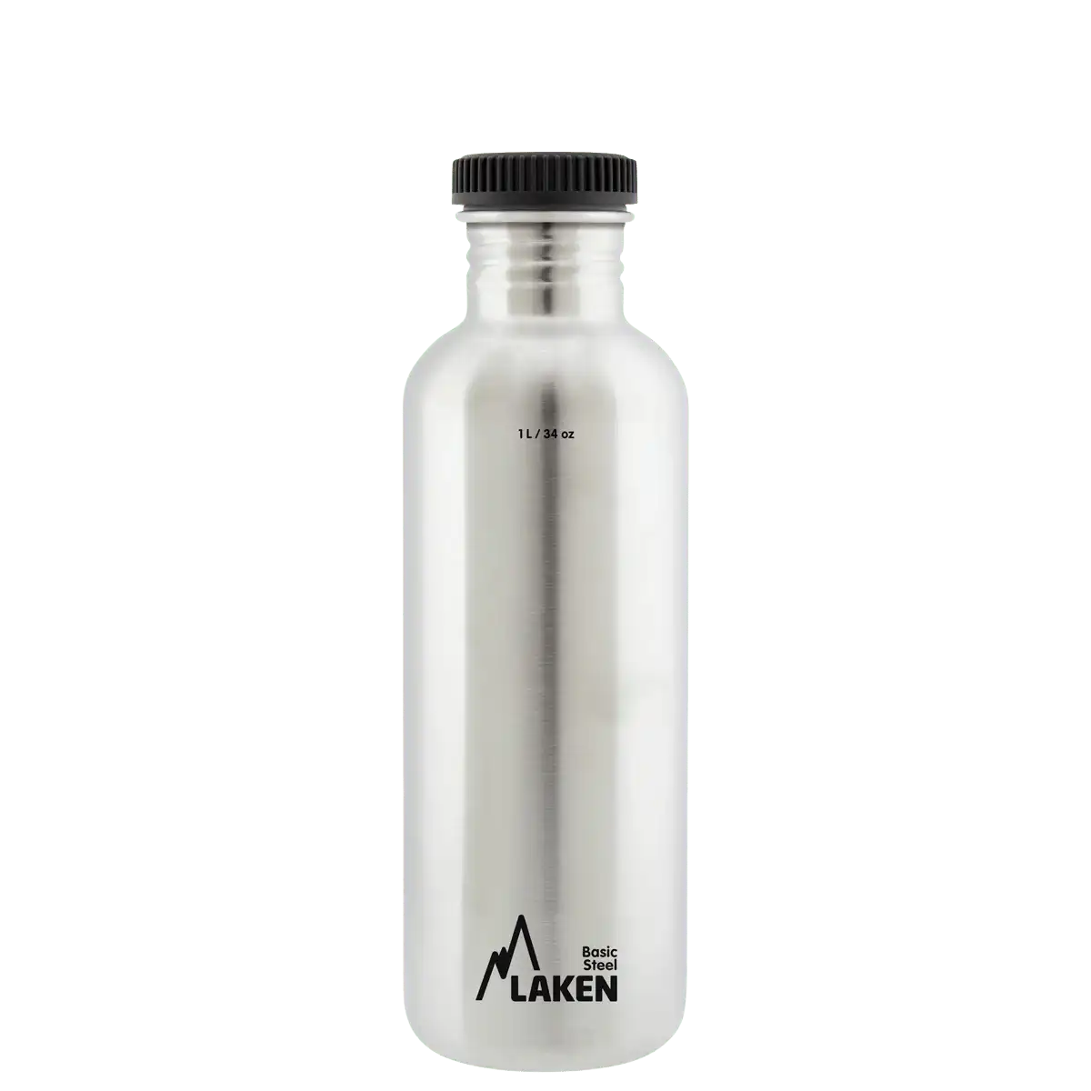 Botella de acero BASIC STEEL gris de 1 litro con tapón PLAIN de polipropileno