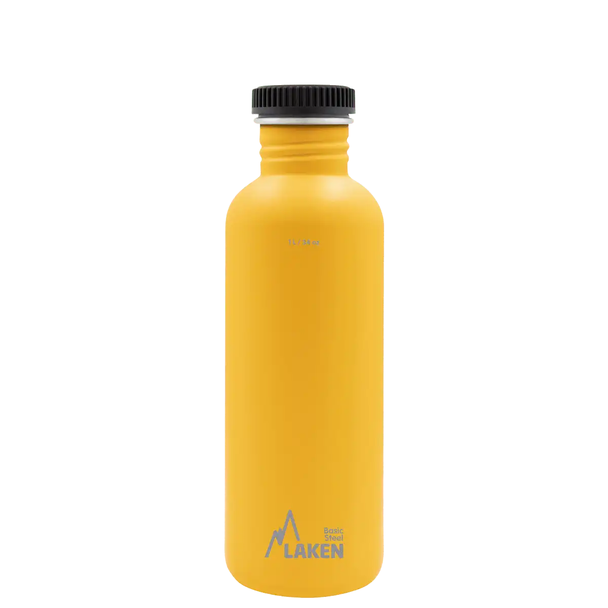 Botella de acero BASIC STEEL amarilla de 1 litro con tapón PLAIN de polipropileno